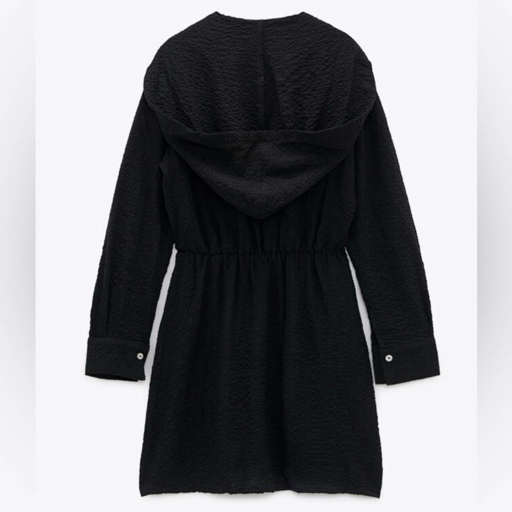 Zara Women’s Sz Medium Black Crinkle Textured Hooded Black Wrap-Dress SS21
